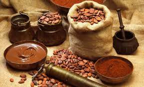cacao en granos, polvo y derretido